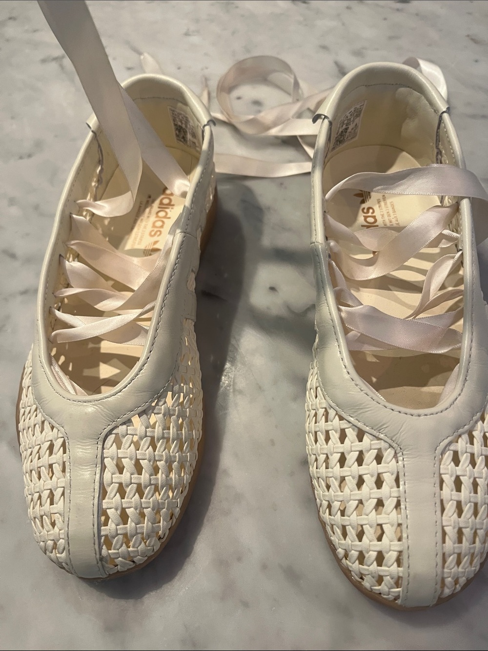 adidas Women's Cream Woven Ballet Flats with Satin Ribbon Laces